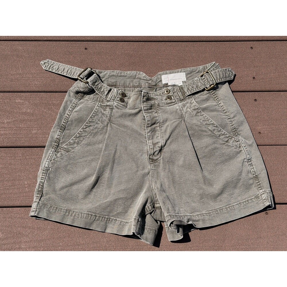ANTHROPOLOGIE Liza Utility Shorts pleated button front stretch shorts sz 26